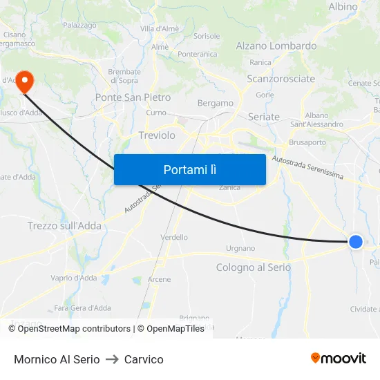 Mornico Al Serio to Carvico map