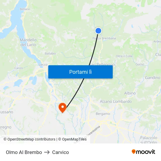 Olmo Al Brembo to Carvico map