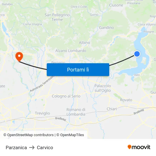 Parzanica to Carvico map
