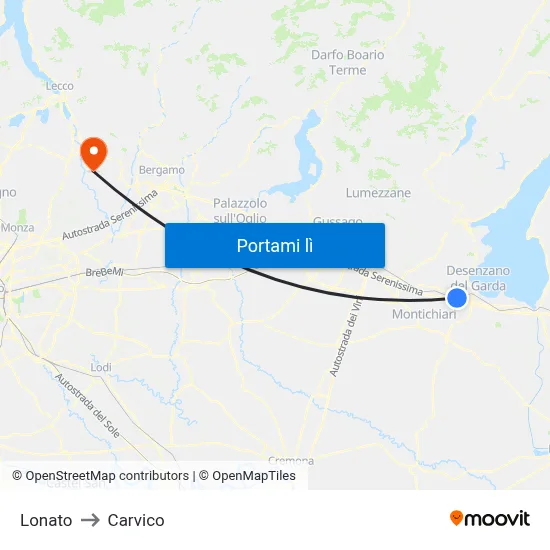 Lonato to Carvico map