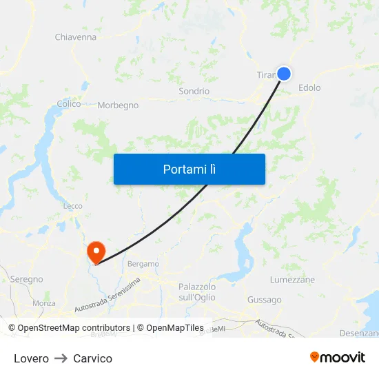 Lovero to Carvico map