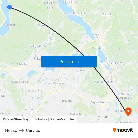 Nesso to Carvico map