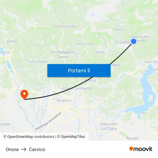 Onore to Carvico map