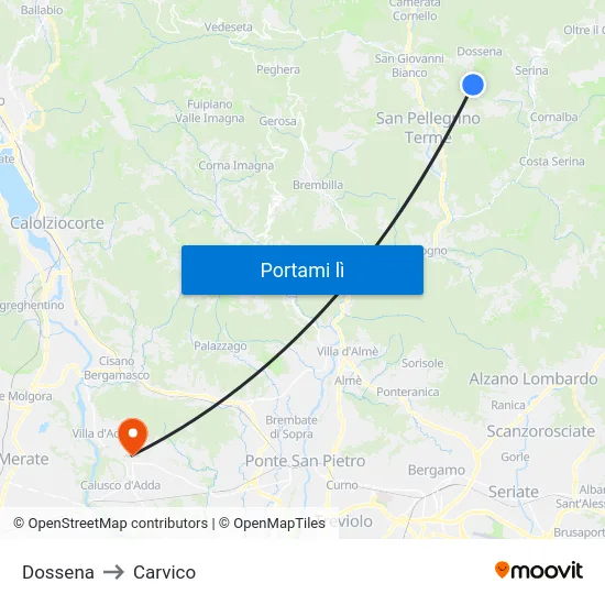 Dossena to Carvico map