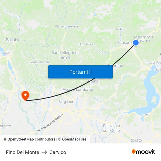 Fino Del Monte to Carvico map