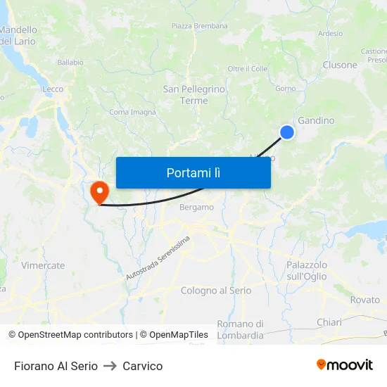 Fiorano Al Serio to Carvico map