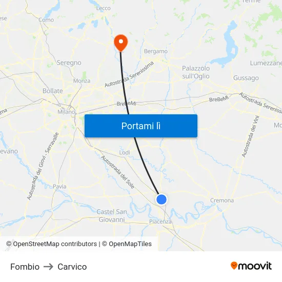 Fombio to Carvico map