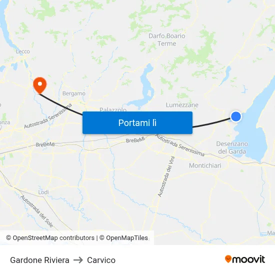 Gardone Riviera to Carvico map