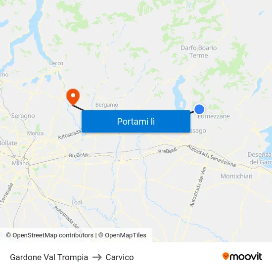 Gardone Val Trompia to Carvico map