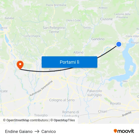 Endine Gaiano to Carvico map