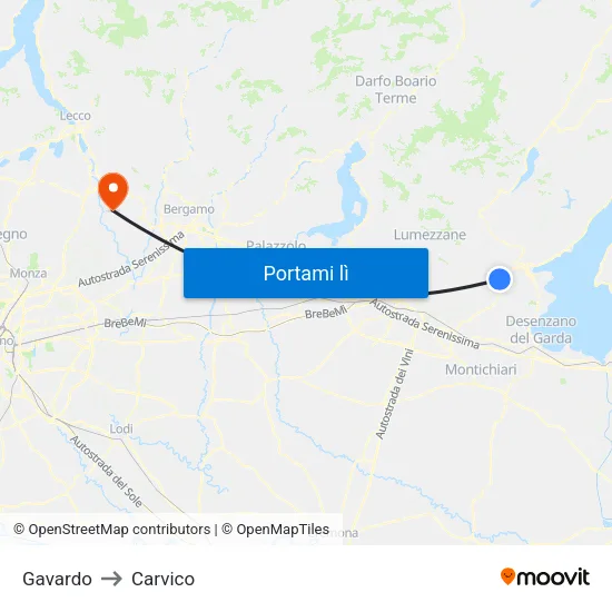 Gavardo to Carvico map