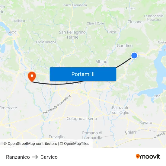 Ranzanico to Carvico map