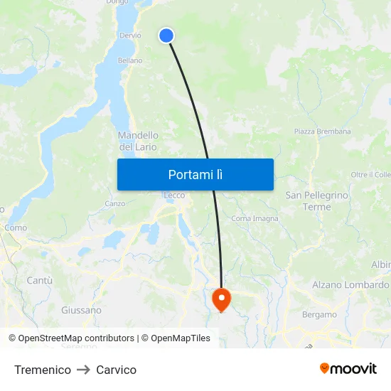 Tremenico to Carvico map