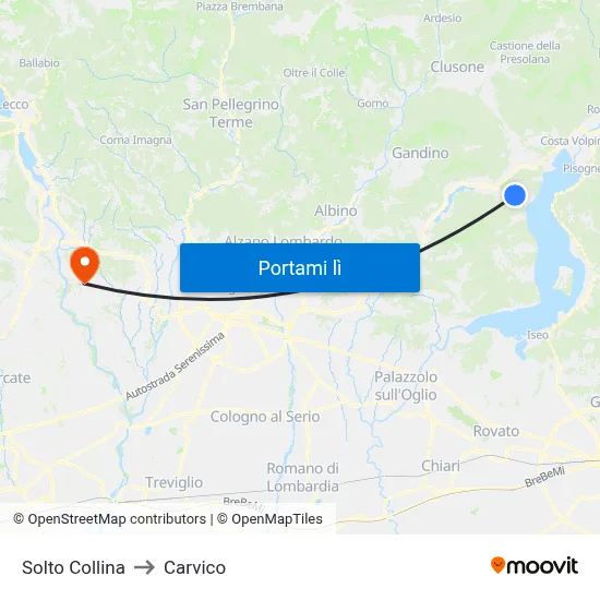 Solto Collina to Carvico map