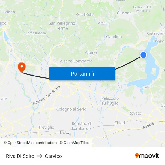 Riva Di Solto to Carvico map