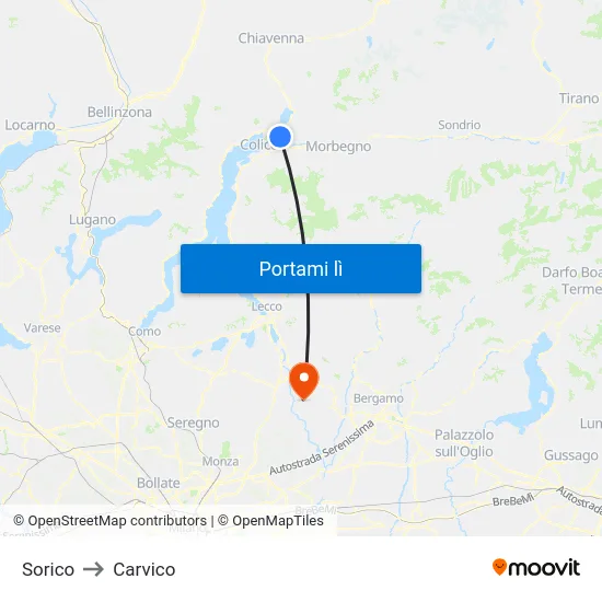 Sorico to Carvico map