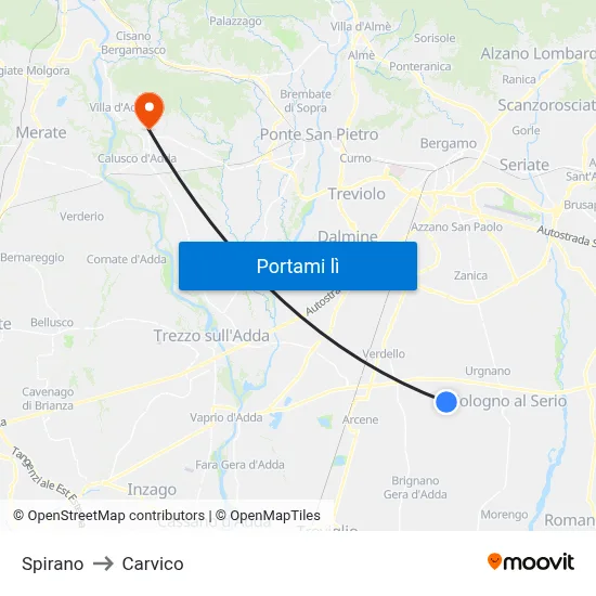 Spirano to Carvico map