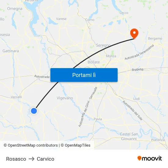 Rosasco to Carvico map