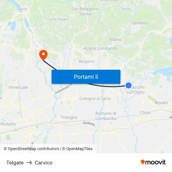 Telgate to Carvico map