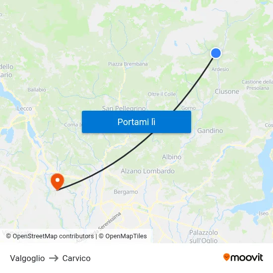 Valgoglio to Carvico map