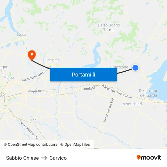 Sabbio Chiese to Carvico map