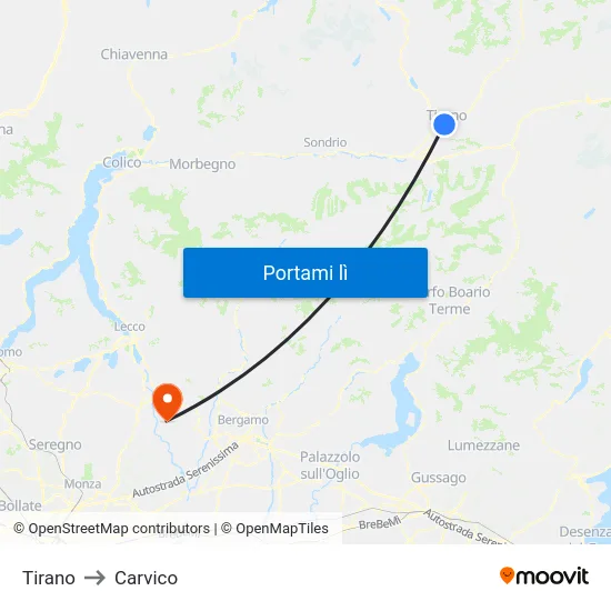 Tirano to Carvico map
