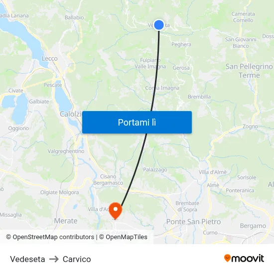 Vedeseta to Carvico map