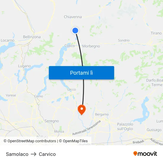 Samolaco to Carvico map