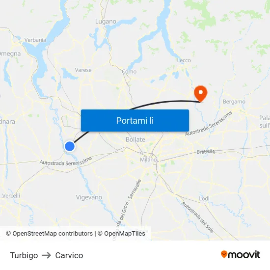 Turbigo to Carvico map