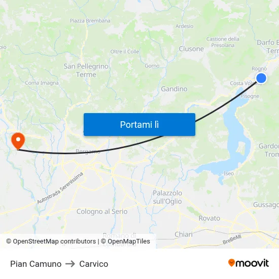 Pian Camuno to Carvico map