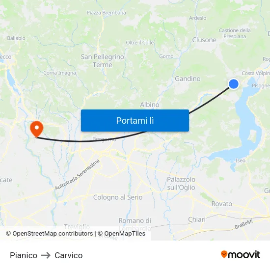 Pianico to Carvico map