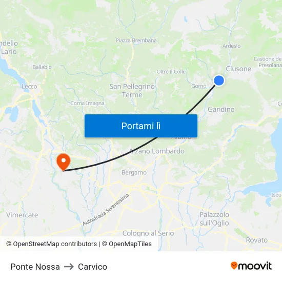 Ponte Nossa to Carvico map