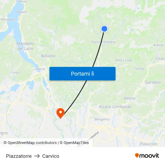 Piazzatorre to Carvico map