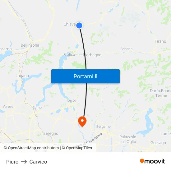 Piuro to Carvico map