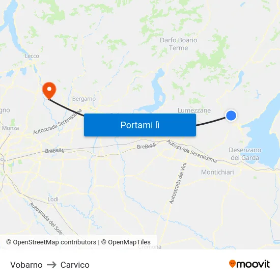 Vobarno to Carvico map