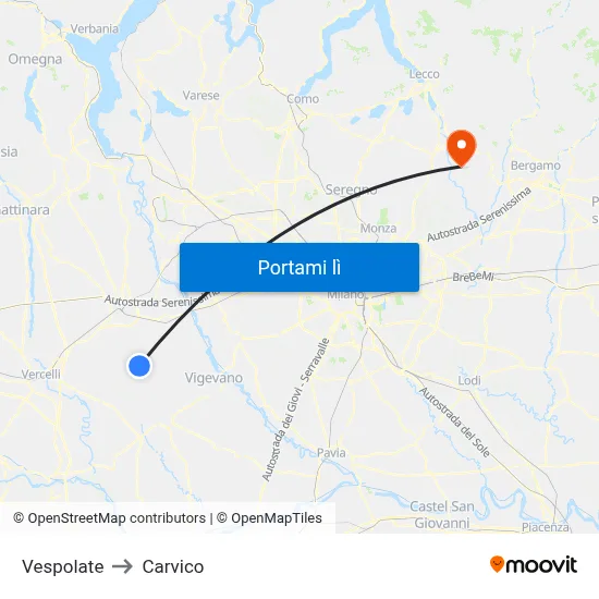 Vespolate to Carvico map
