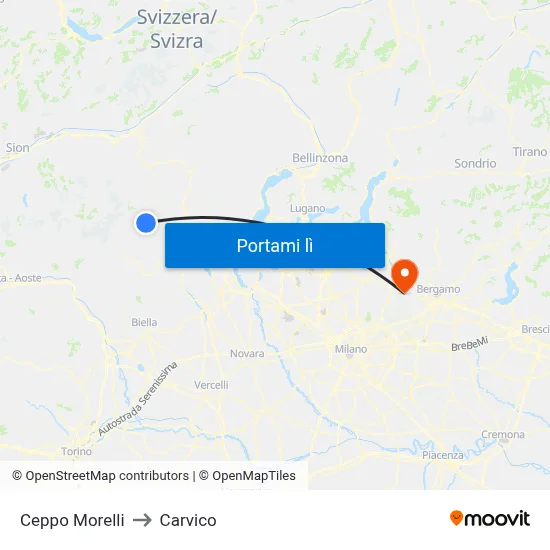 Ceppo Morelli to Carvico map