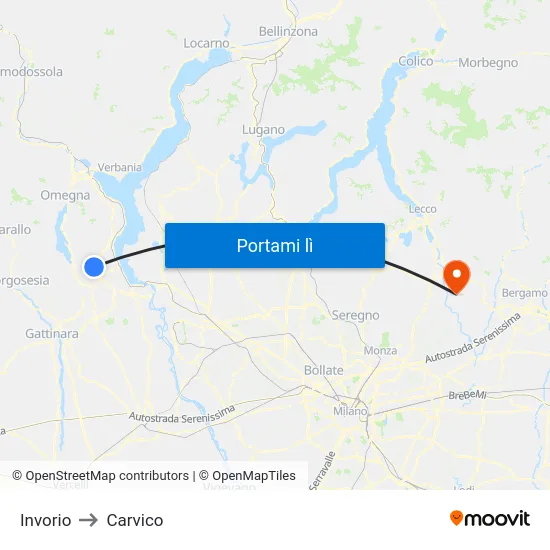 Invorio to Carvico map