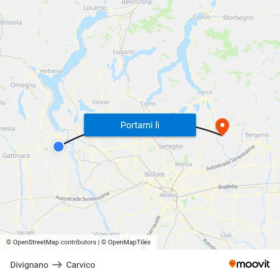 Divignano to Carvico map