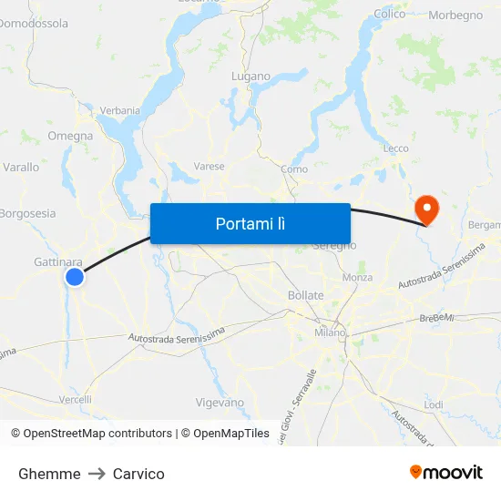 Ghemme to Carvico map