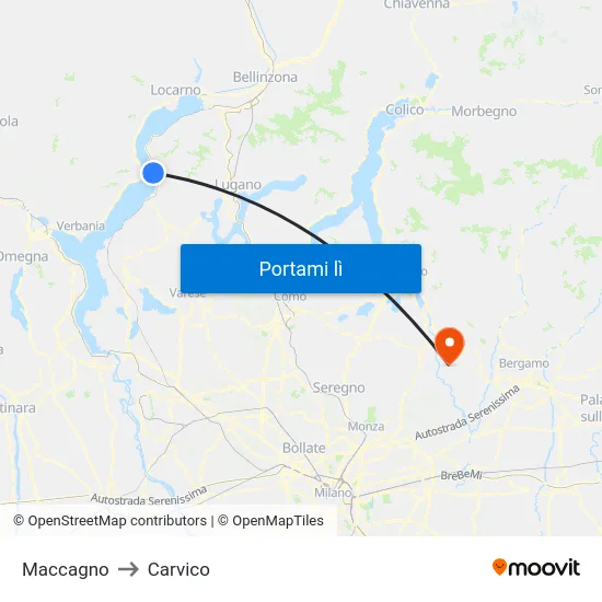 Maccagno to Carvico map