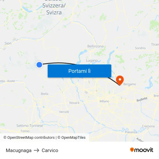 Macugnaga to Carvico map