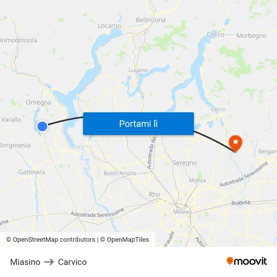 Miasino to Carvico map