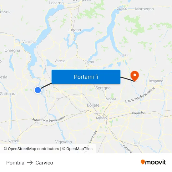 Pombia to Carvico map