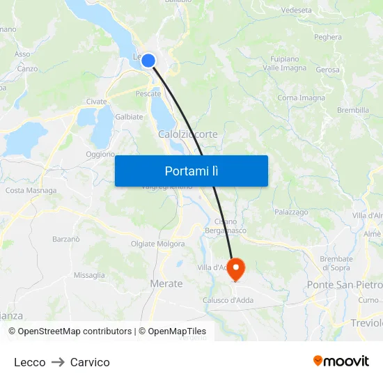 Lecco to Carvico map