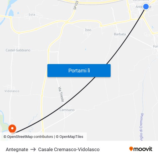 Antegnate to Casale Cremasco-Vidolasco map