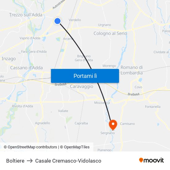 Boltiere to Casale Cremasco-Vidolasco map