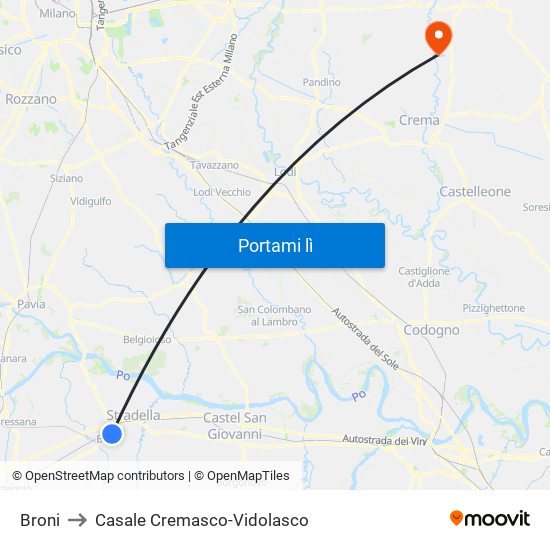 Broni to Casale Cremasco-Vidolasco map