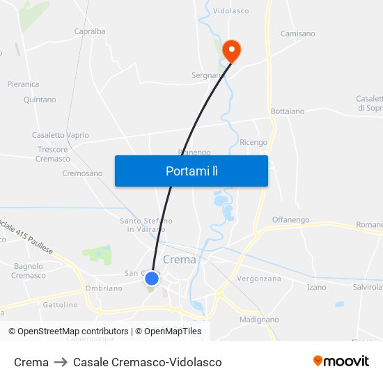 Crema to Casale Cremasco-Vidolasco map