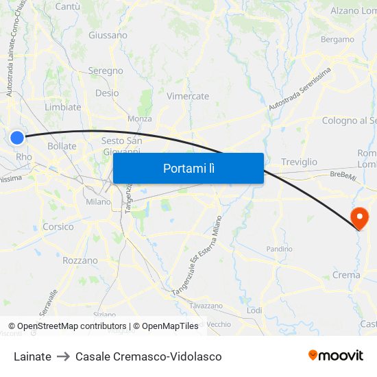 Lainate to Casale Cremasco-Vidolasco map